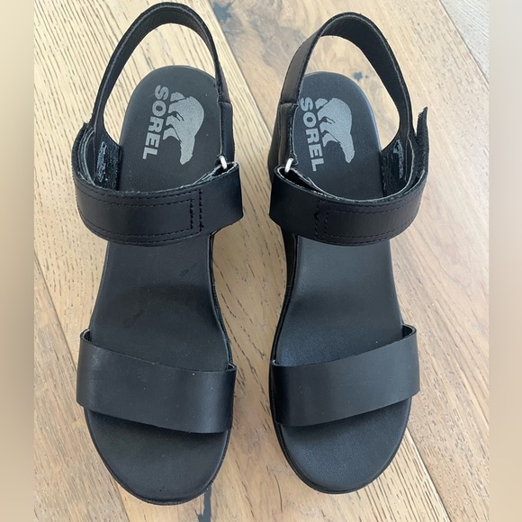 Sorel Cameron Wedge Sandal Velcro Black Women 8.5 Casual Chunky Minimal - Picture 8 of 9